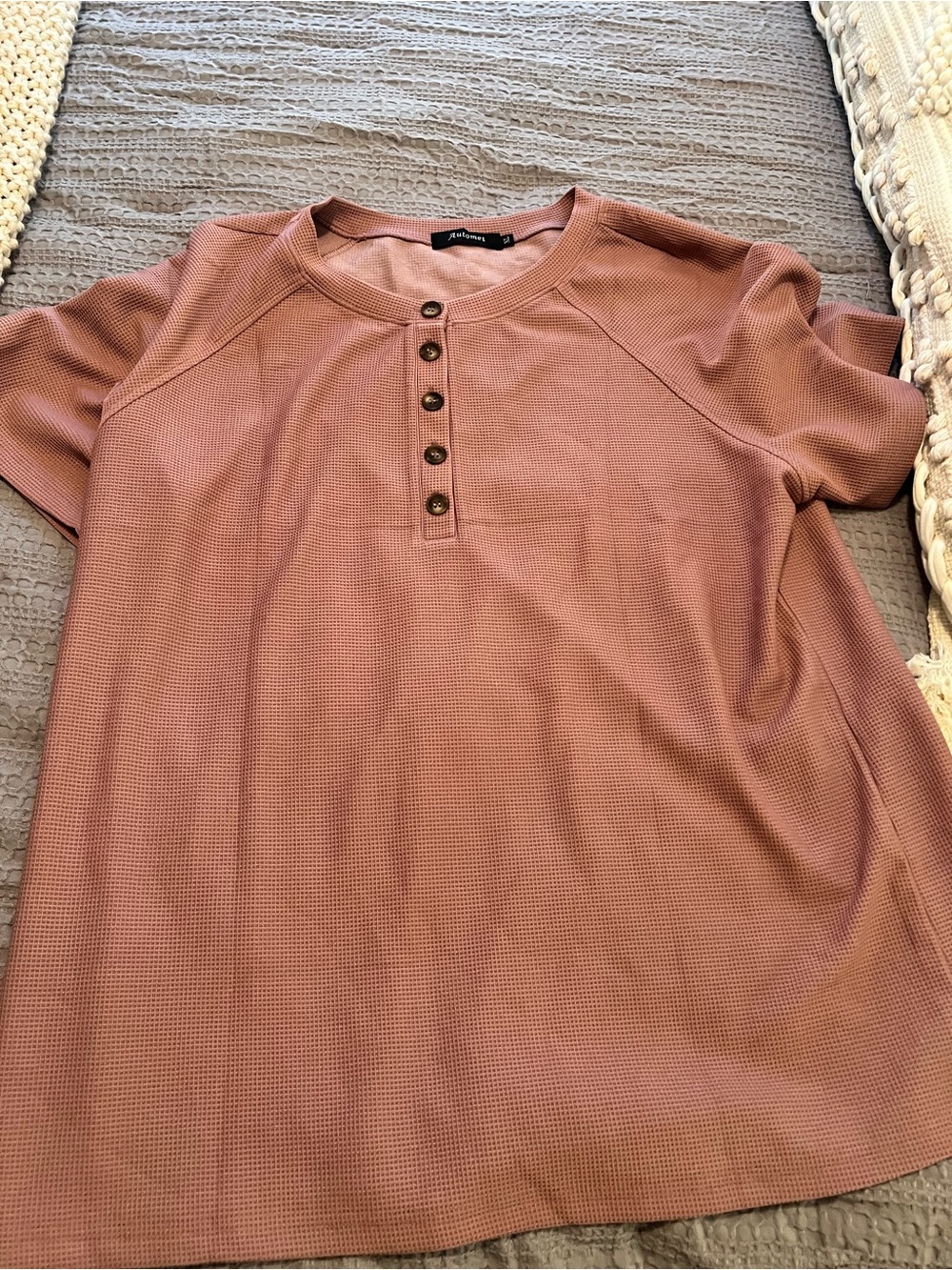 Amazon Short-Sleeve Henley Top in Dusty Rose